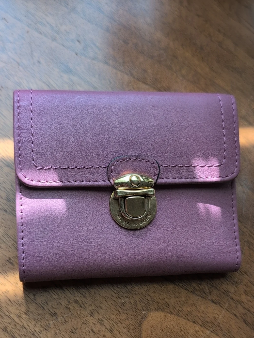 Marc Jacobs Purple Leather Compact Wallet with Gold-Tone Clasp